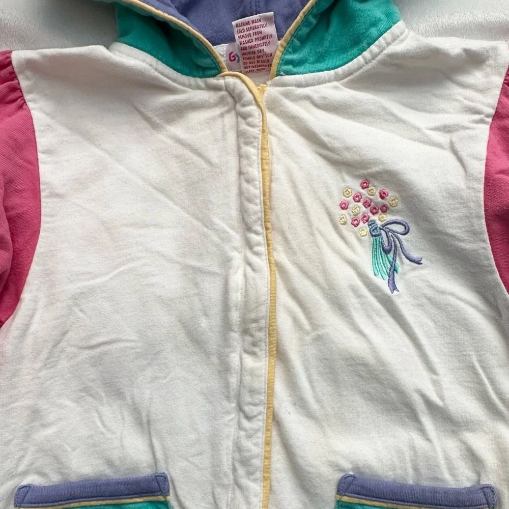 Vintage Gymboree Rainbow Tag Color Block Hoodie Jacket w/Flowers Girls 4T L RARE